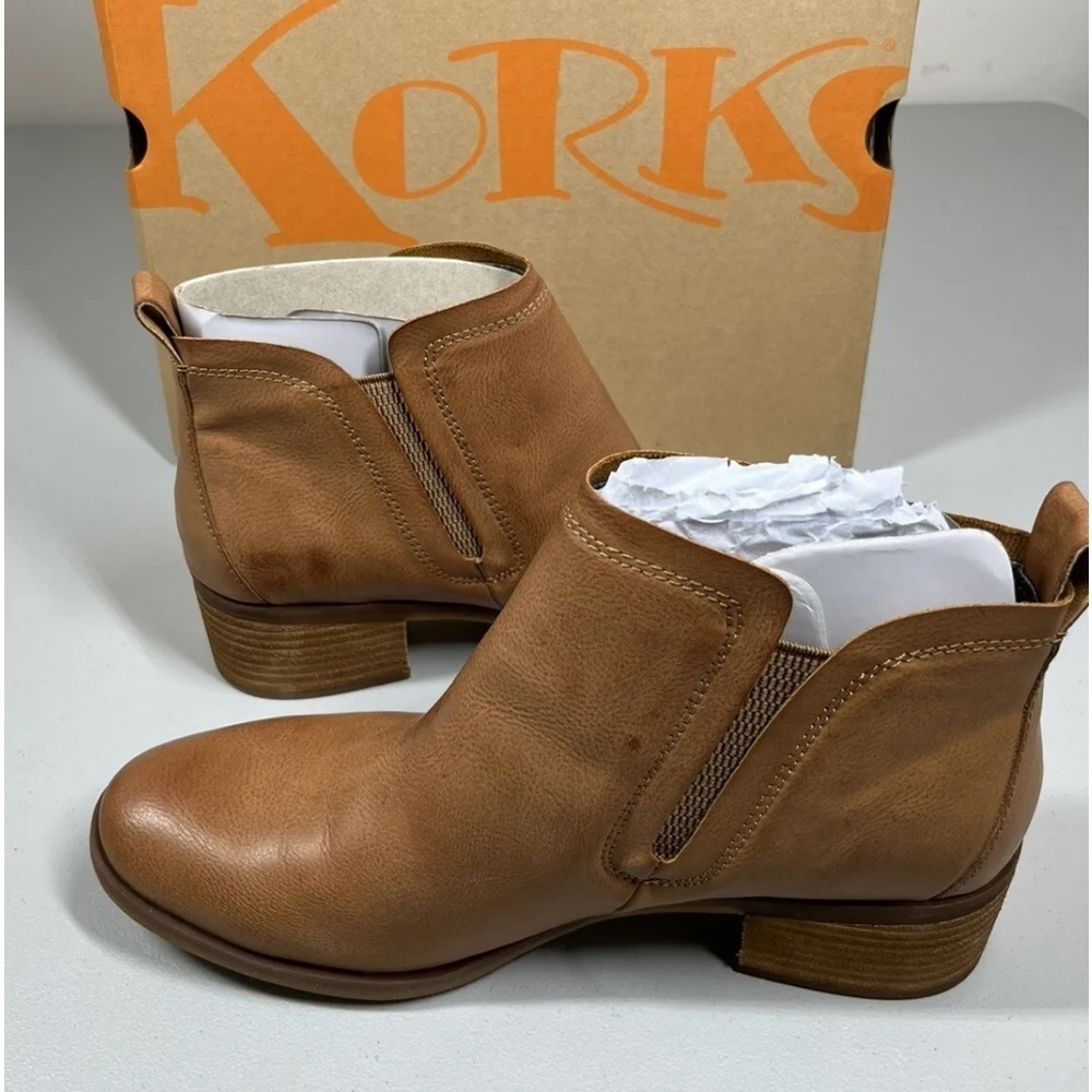 Korks by Kork-Ease Genuine Leather Cognac Tan Brown Ankle Boots, 6.5 or 6 1/2